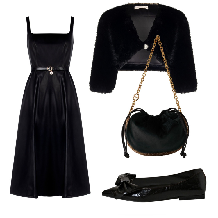 Outfit donna - Una soirée a teatro. Stile Bon Ton per Serata fuori. Abbinamento con vestiti midi/longuette, ballerine, bolero, borse a spalla.