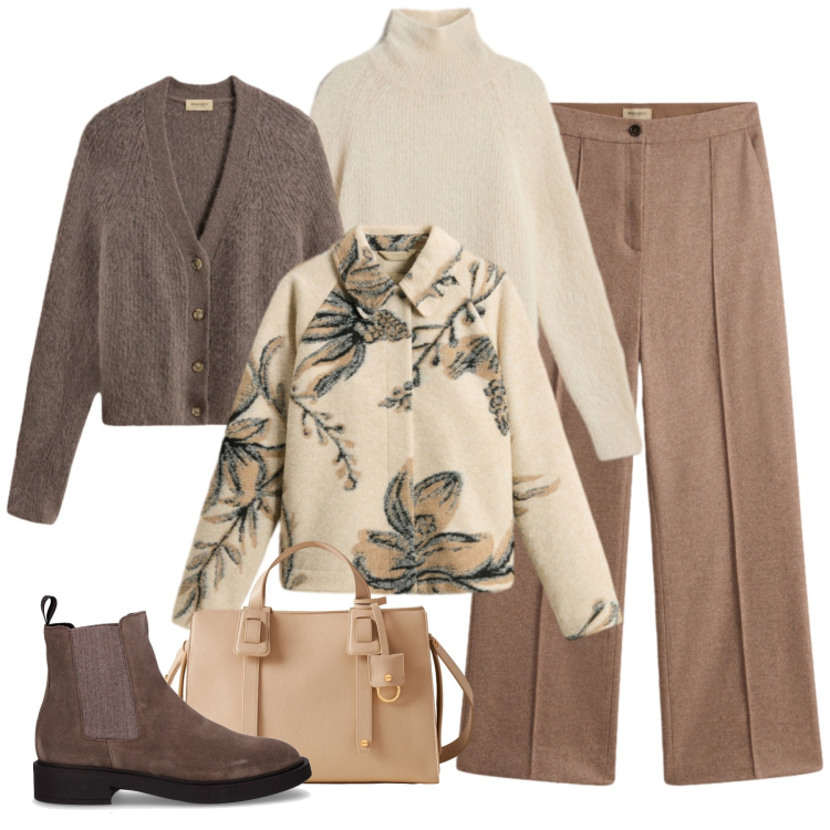 Outfit donna - Layering Wollrich. Stile Casual chic per Tutti i giorni. Abbinamento con pantaloni, maglieria, cardigans, cappotti, borse a mano, stivaletti chelsea.