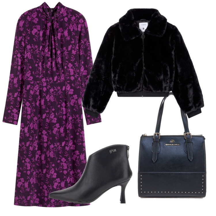 Outfit donna - Total look #2278805. Stile Glamour per Serata fuori. Abbinamento con vestiti midi/longuette, ecopellicce, borse a mano, stivaletti.