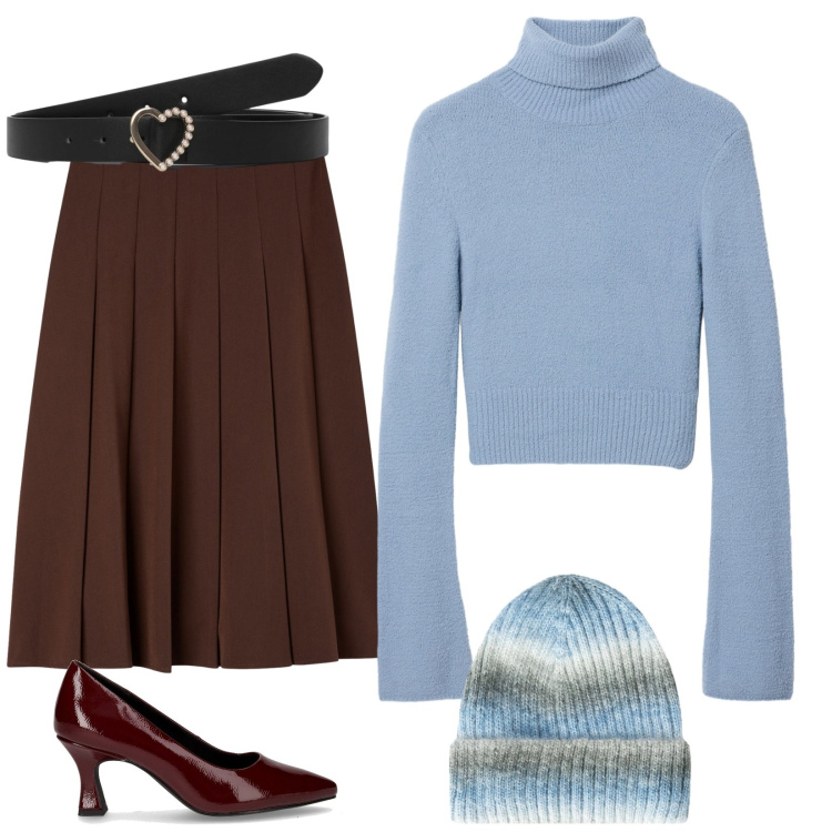 Outfit donna - Primo freddo. Stile Bon Ton per Scuola/Università. Abbinamento con cinture, gonne lunghe, maglieria, berretti, décolleté.