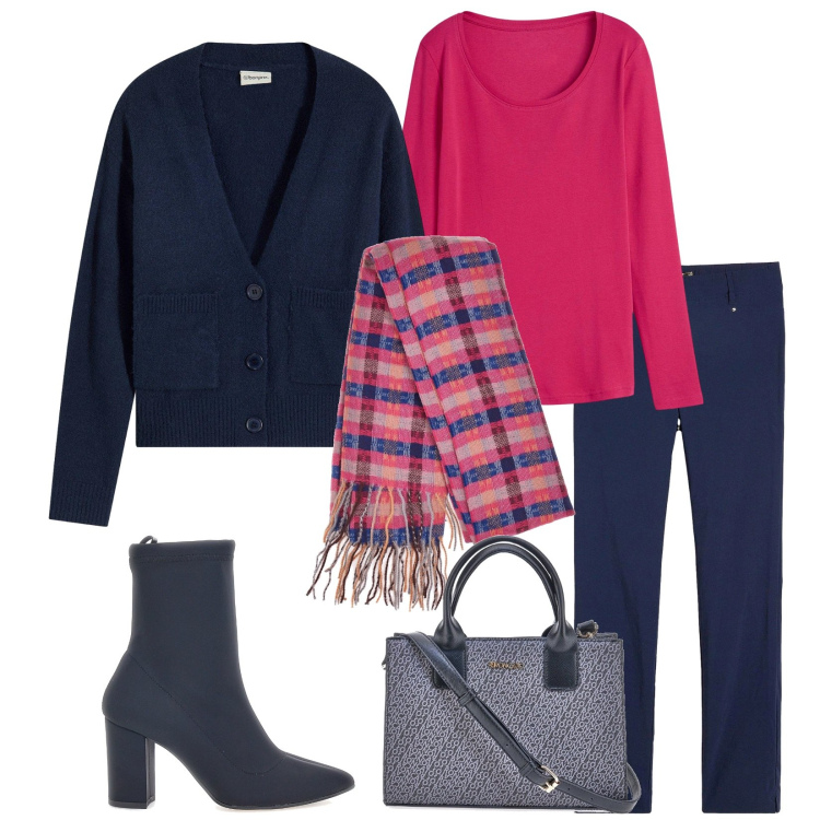 Outfit donna - Total look #2278822. Stile Casual chic per Tutti i giorni. Abbinamento con pantaloni, maglieria, cardigans, stivaletti, borse a tracolla, sciarpe.