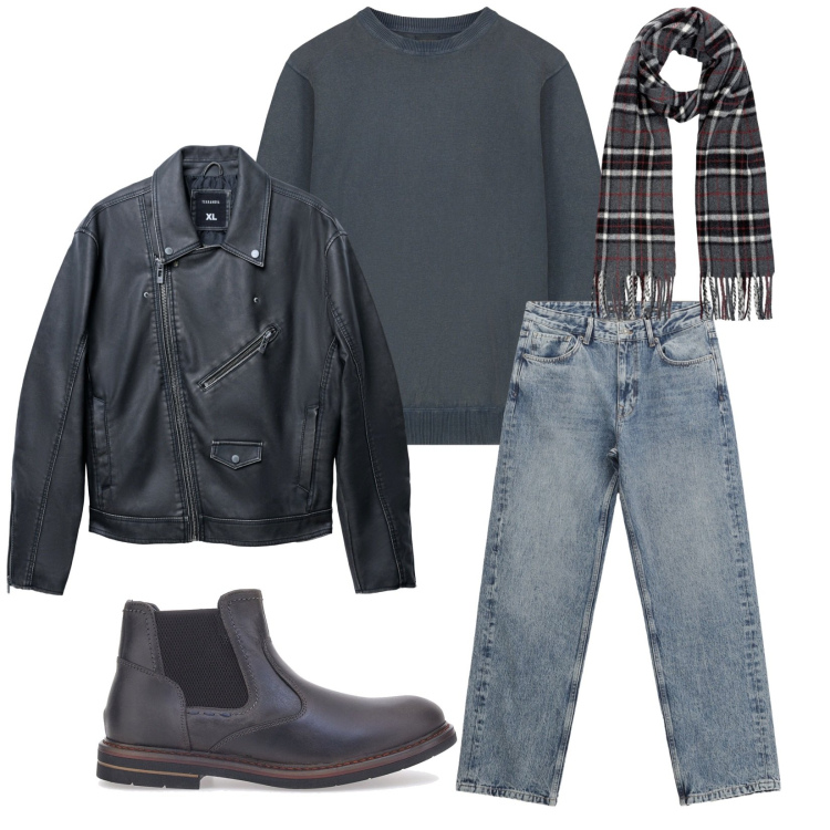 Outfit uomo - Total look #2278830. Stile Trendy per Tutti i giorni. Abbinamento con giacche, jeans dritti, stivali e stivaletti, maglieria, sciarpe.