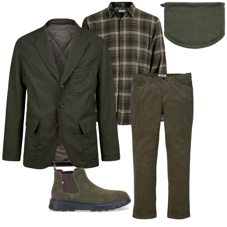 Outfit uomo - Total look #2278836. Stile Trendy per Serata speciale. Abbinamento con camicie, pantaloni, scaldacollo, stivali e stivaletti, giacche.
