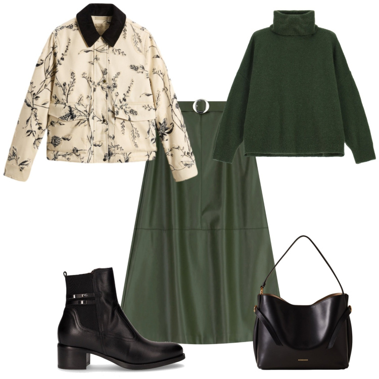 Outfit donna - Total look #2278839. Stile Casual chic per Tutti i giorni. Abbinamento con cappotti, gonne lunghe, maglieria, borse a mano, stivaletti.