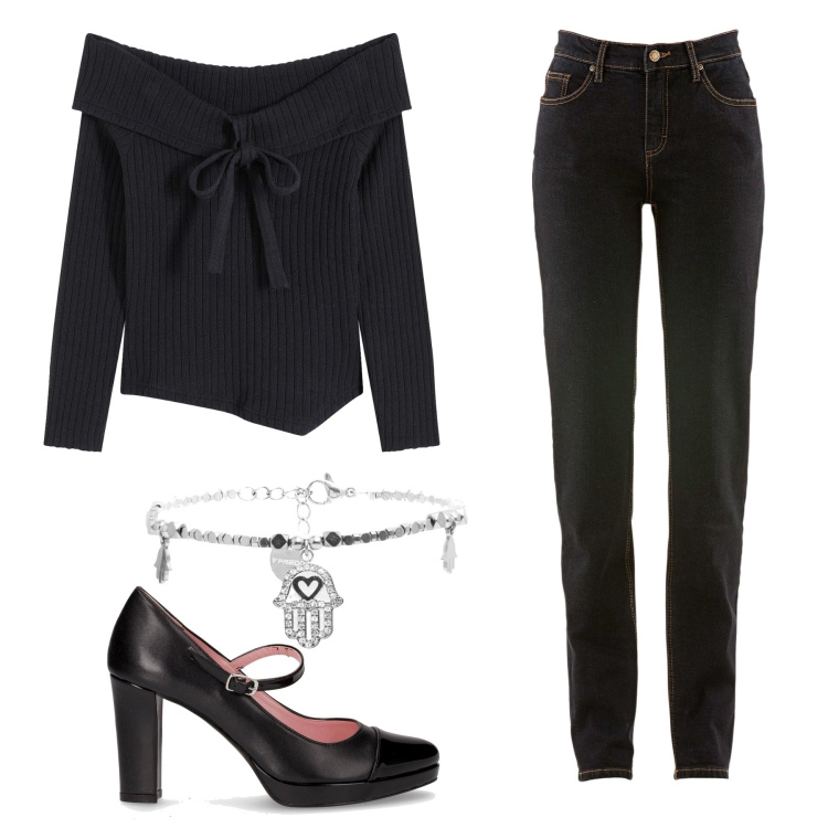 Outfit donna - Total look #2278865. Stile Romantica per Tutti i giorni. Abbinamento con maglieria, jeans mom, braccialetti, décolleté.