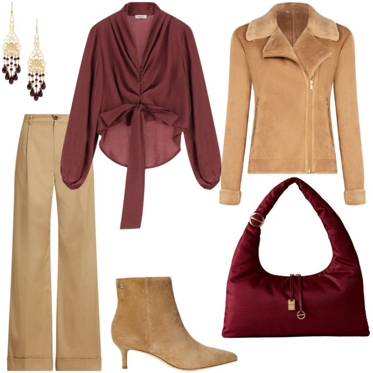 Outfit donna - My favorite. Stile Chic per Serata fuori. Abbinamento con giacche, camicie, pantaloni, stivaletti, orecchini, borse a spalla.