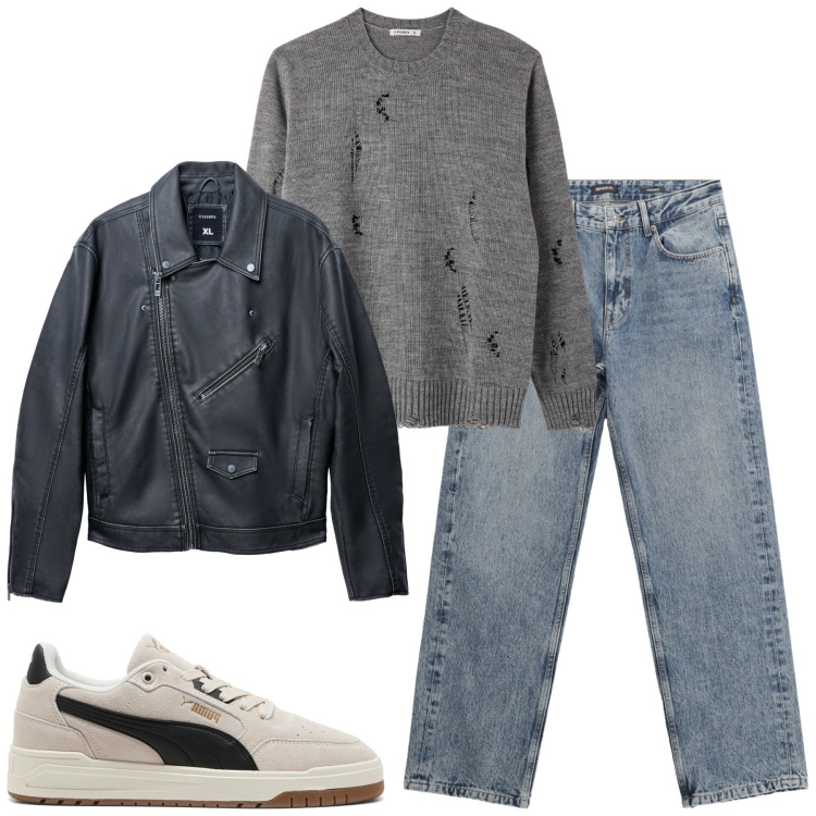 Outfit uomo - Total look #2278911. Stile Casual per Tutti i giorni. Abbinamento con giacche, maglieria, jeans dritti, sneakers.