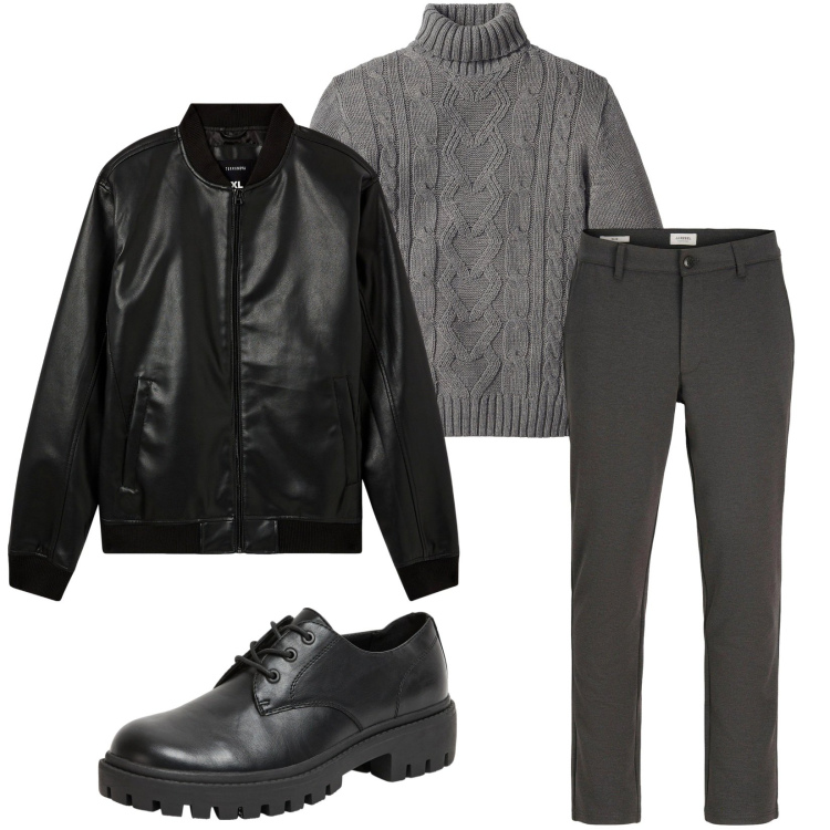 Outfit uomo - Total look #2279071. Stile Urban per Tutti i giorni. Abbinamento con pantaloni chino, maglieria, bomber, scarpe stringate.