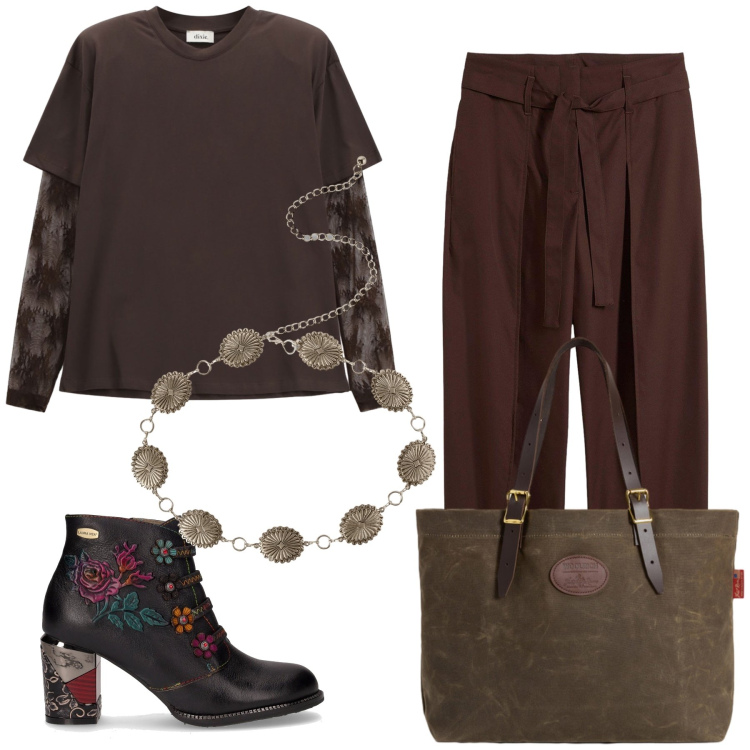 Outfit donna - Glam Office. Stile Urban per Ufficio. Abbinamento con pantaloni, cinture, top, borse tote, stivaletti.