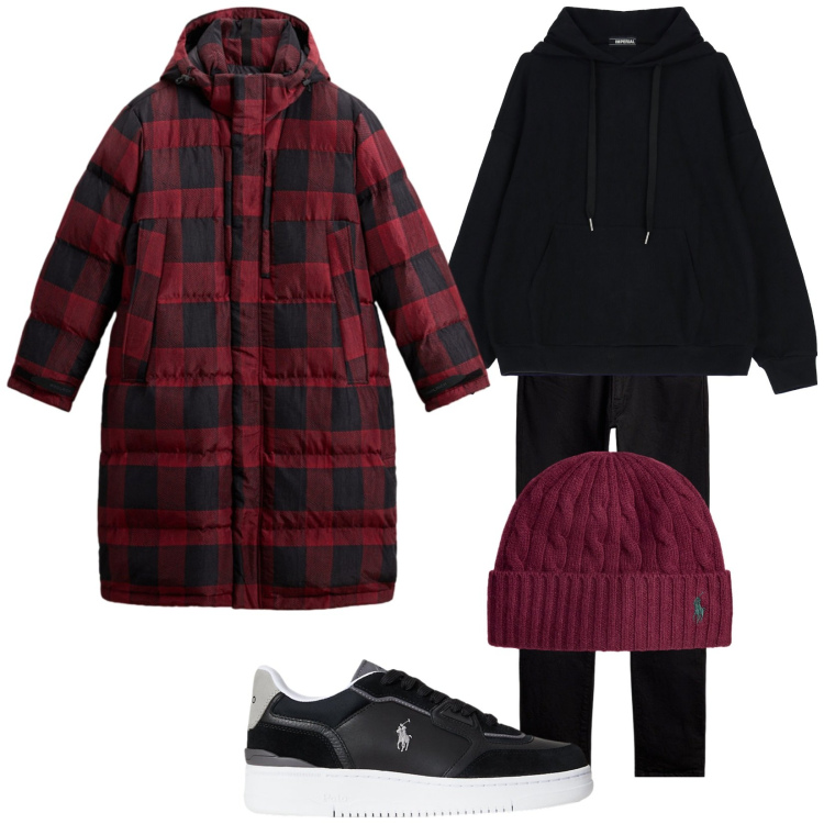 Outfit uomo - Freddo non ti temo. Stile Urban per Tutti i giorni. Abbinamento con felpe con cappuccio, jeans, berretti, sneakers, parka.