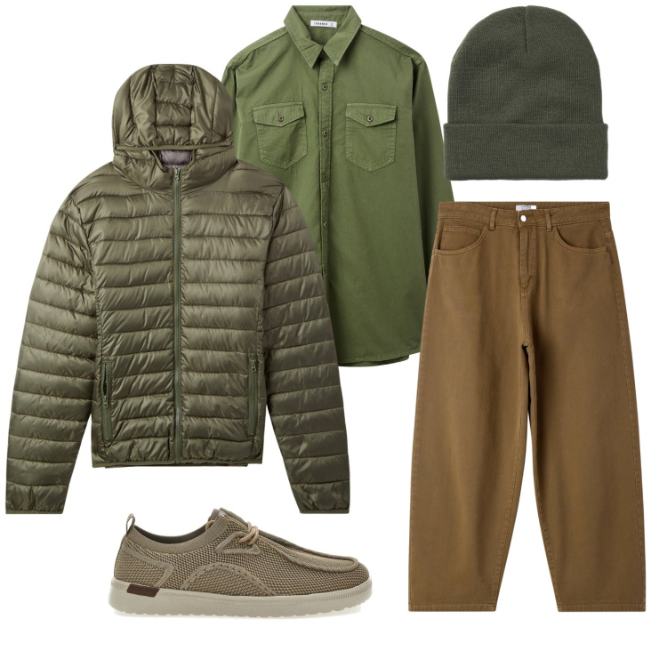 Outfit uomo - Total look #2279111. Stile Trendy per Tutti i giorni. Abbinamento con camicie, berretti, piumini, jeans, scarpe stringate.