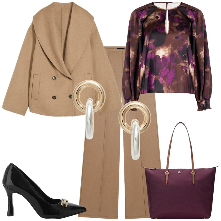 Outfit donna - Total look #2279126. Stile Bon Ton per Ufficio. Abbinamento con blazer, bluse, décolleté, pantaloni, borse tote, orecchini.