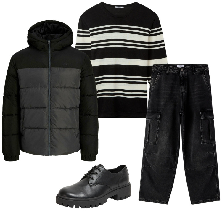 Outfit uomo - Total look #2279128. Stile Casual per Tutti i giorni. Abbinamento con piumini, scarpe stringate, maglieria, jeans.