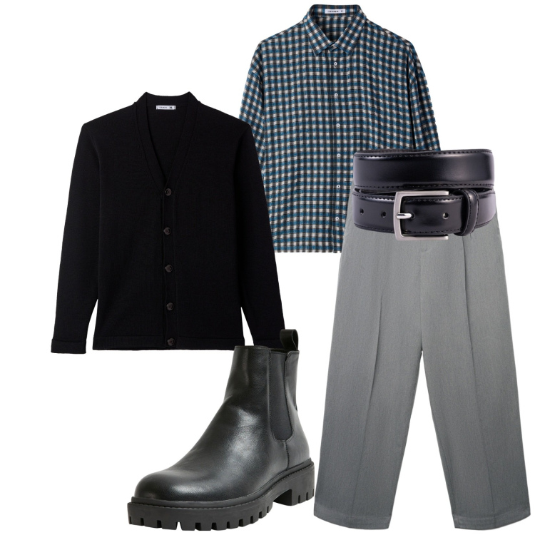 Outfit uomo - Total look #2279132. Stile Business/Elegante per Ufficio. Abbinamento con camicie, stivali e stivaletti, pantaloni, cardigans, cinture.