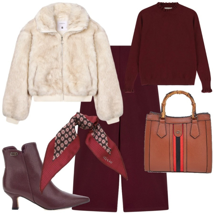 Outfit donna - Me, Myself & Style. Stile Urban per Tutti i giorni. Abbinamento con pantaloni culotte, ecopellicce, maglieria, foulard, borse a tracolla, stivaletti.