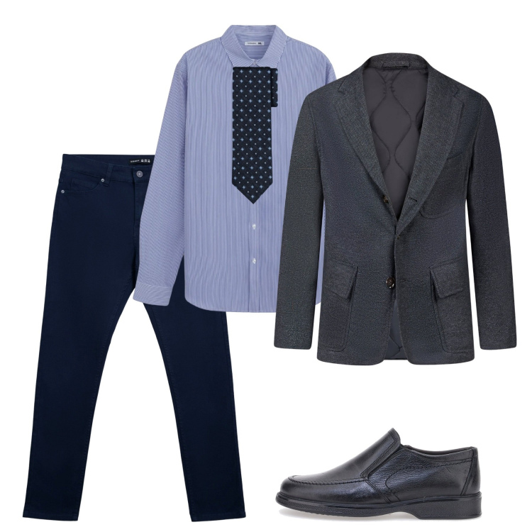 Outfit uomo - Antracite. Stile Casual per Ufficio. Abbinamento con camicie, pantaloni skinny, cravatte, scarpe stringate, giacche.