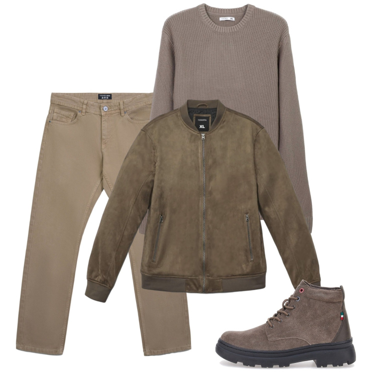 Outfit uomo - Autunno suede. Stile Casual per Tutti i giorni. Abbinamento con giacche, jeans, maglieria, stivali e stivaletti.