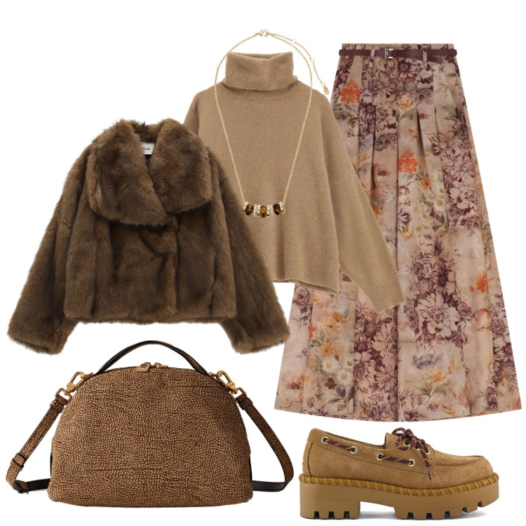 Outfit donna - In città…chic!. Stile Chic per Tutti i giorni. Abbinamento con maglieria, pantaloni a palazzo, borse a mano, blazer, collane, mocassini.