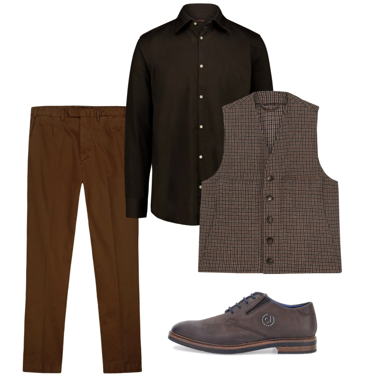 Outfit uomo - Serata così. Stile Trendy per Serata speciale. Abbinamento con scarpe stringate, pantaloni, gilet, camicie.