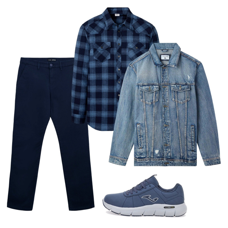 Outfit uomo - Novembre blu. Stile Casual per Tutti i giorni. Abbinamento con camicie, giacche, pantaloni chino, sneakers.