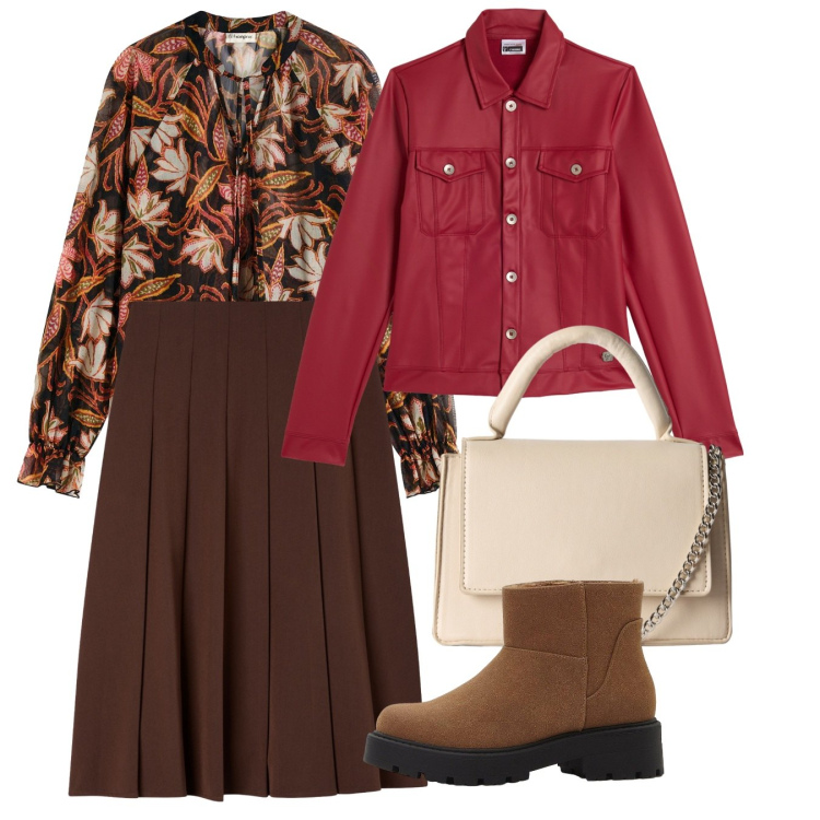 Outfit donna - Colori del foliage. Stile Chic per Tutti i giorni. Abbinamento con maglieria, stivaletti, gonne lunghe, borse a tracolla, giacche.