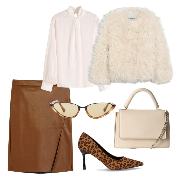 Outfit donna - Caramello e panna!. Stile Chic per Serata fuori. Abbinamento con ecopellicce, bluse, gonne longuette, borse a tracolla, occhiali da sole, décolleté.