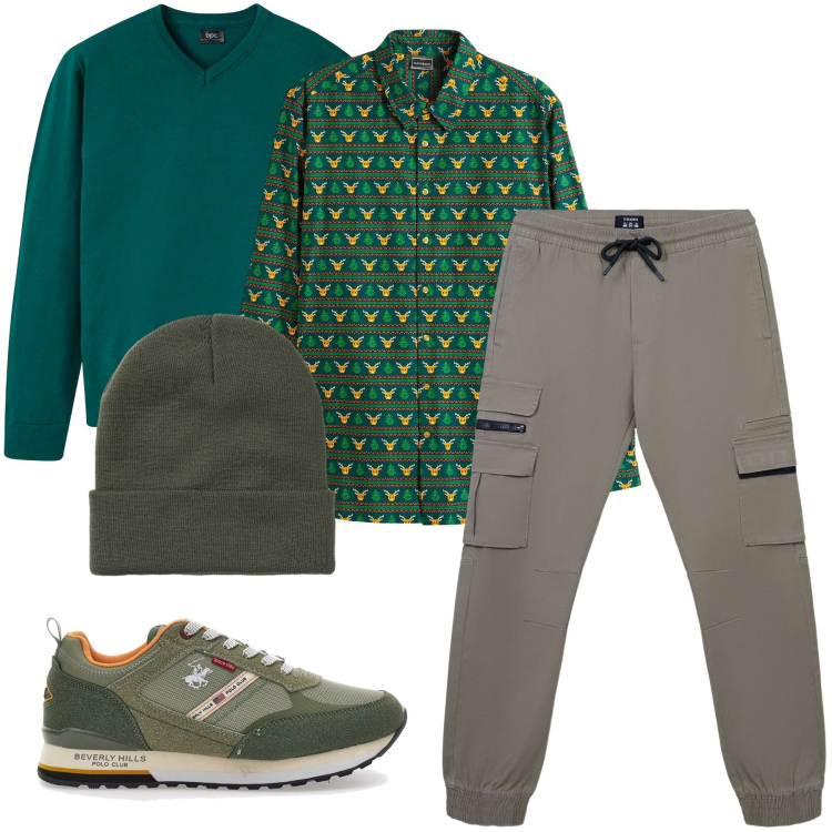 Outfit uomo - Greenpass. Stile Urban per Tutti i giorni. Abbinamento con camicie, maglieria, pantaloni cargo, berretti, sneakers.