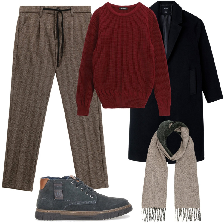 Outfit uomo - Cappotto lungo. Stile Urban per Tutti i giorni. Abbinamento con cappotti, maglieria, pantaloni, scarpe stringate, sciarpe.