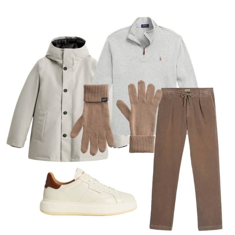 Outfit uomo - Total look #2279377. Stile Casual per Tutti i giorni. Abbinamento con pullovers, sneakers, pantaloni, guanti, parka.