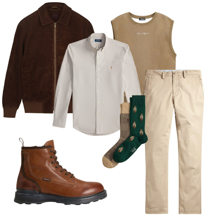 Outfit uomo - Total look #2279379. Stile Trendy per Serata speciale. Abbinamento con felpe, pantaloni, camicie, calzini, anfibi, giacche.