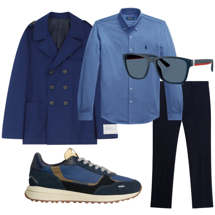 Outfit uomo - Total look #2279381. Stile Trendy per Tutti i giorni. Abbinamento con pantaloni, caban, camicie, occhiali da sole, sneakers.