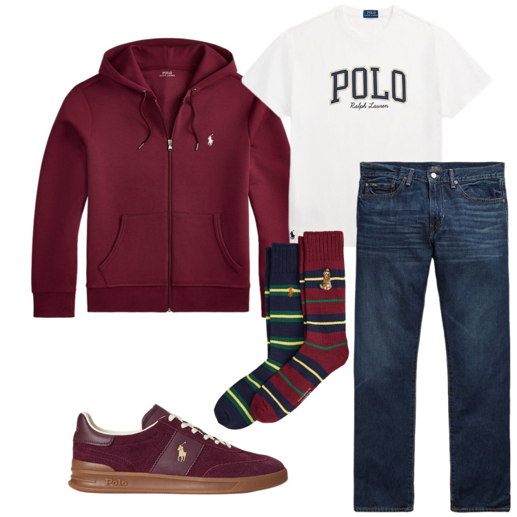 Outfit uomo - Total look #2279386. Stile Urban per Tutti i giorni. Abbinamento con jeans dritti, t-shirt, sneakers, felpe, calzini.