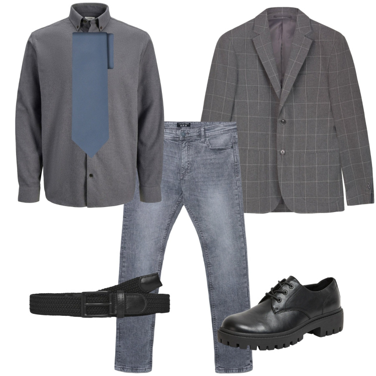 Outfit uomo - Si esce. Stile Casual per Serata speciale. Abbinamento con camicie, scarpe stringate, cinture, jeans skinny, cravatte, giacche.