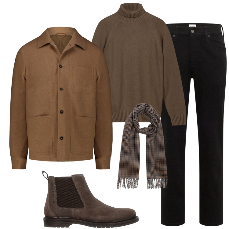 Outfit uomo - Lo stile caffè del mattino. Stile Urban per Tutti i giorni. Abbinamento con jeans dritti, stivali e stivaletti, sciarpe, pullovers, cappotti.