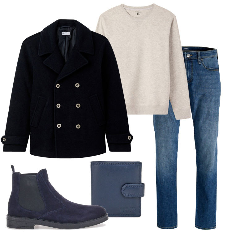 Outfit uomo - Lo stile caffè del mattino. Stile Urban per Tutti i giorni. Abbinamento con jeans, cappotti, felpe, stivali e stivaletti, portafogli.