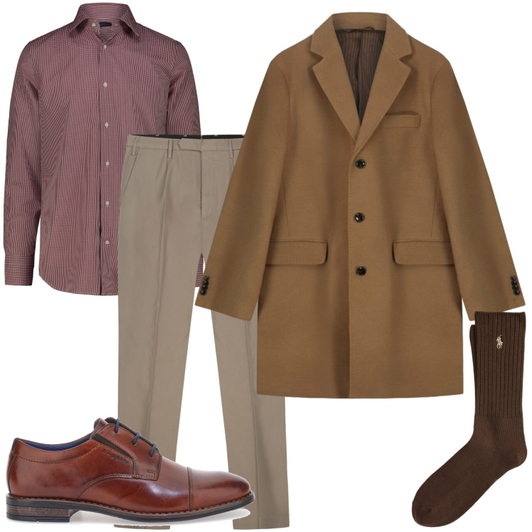 Outfit uomo - Cappotto lungo , fascino senza tempo. Stile Business/Elegante per Ufficio. Abbinamento con calzini, scarpe stringate, camicie, pantaloni, cappotti.