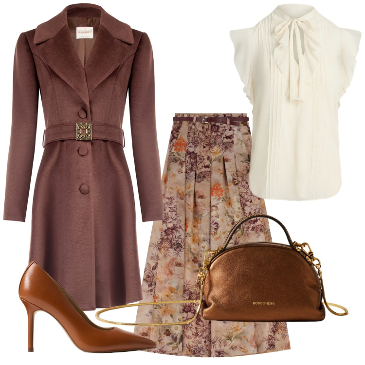 Outfit donna - Mi presento. Stile Bon Ton per Serata fuori. Abbinamento con cappotti, pantaloni a palazzo, borse a mano, camicie a manica corta, décolleté.