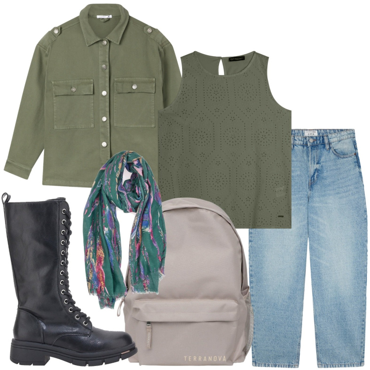 Outfit donna - Me, Myself & Style. Stile Minimal per Tutti i giorni. Abbinamento con jeans, zaini, cappotti, canottiere, foulard, anfibi.