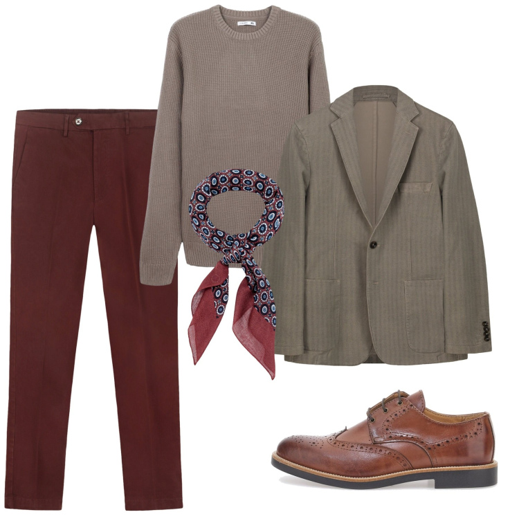 Outfit uomo - British mood. Stile Trendy per Tutti i giorni. Abbinamento con maglieria, scarpe stringate, giacche, pantaloni chino, sciarpe e foulard.