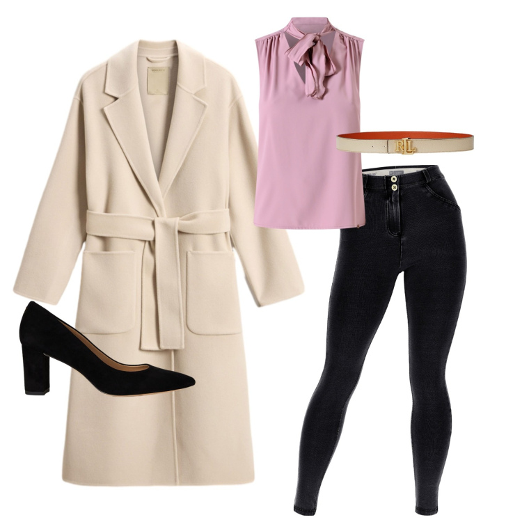 Outfit donna - Autunno mite. Stile Minimal per Serata fuori. Abbinamento con top, jeggings, cinture, décolleté, cappotti.