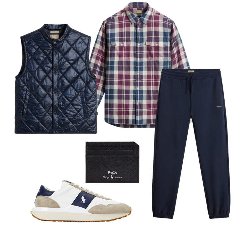 Outfit uomo - Total look #2279606. Stile Trendy per Tutti i giorni. Abbinamento con sneakers, portafogli, pantaloni, camicie, gilet.