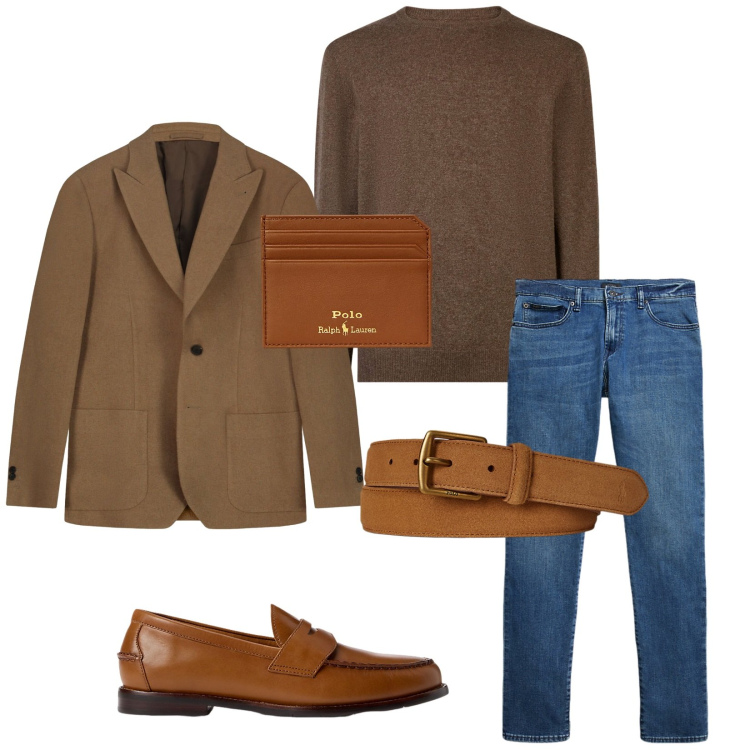Outfit uomo - Total look #2279607. Stile Business/Elegante per Ufficio. Abbinamento con scarpe stringate, portafogli, jeans, cinture, maglieria, giacche.
