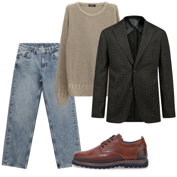 Outfit uomo - Novembre in jeans. Stile Casual per Tutti i giorni. Abbinamento con jeans dritti, maglieria, scarpe stringate, giacche.