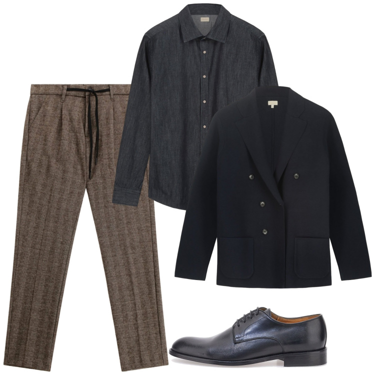 Outfit uomo - Tabacco e antracite. Stile Trendy per Serata speciale. Abbinamento con pantaloni, camicie, scarpe stringate, giacche.