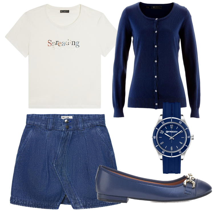 Outfit donna - Total look #2279797. Stile Basic per Tutti i giorni. Abbinamento con cardigans, minigonne, t-shirt, orologi, ballerine.