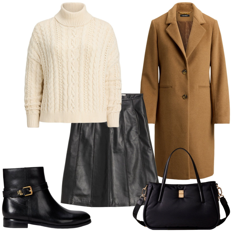 Outfit donna - Total look #2279803. Stile Bon Ton per Serata fuori. Abbinamento con gonne, shopping bag, stivaletti, cappotti, maglieria.