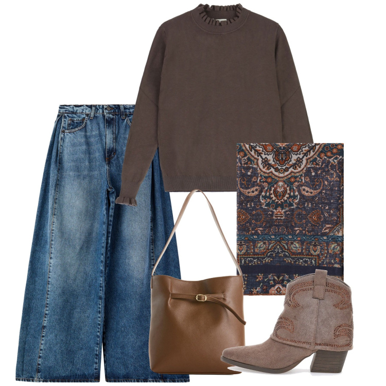 Outfit donna - Il foulard - @pamela. Stile Casual chic per Tutti i giorni. Abbinamento con borse a mano, jeans, foulard, maglieria, stivaletti texani.