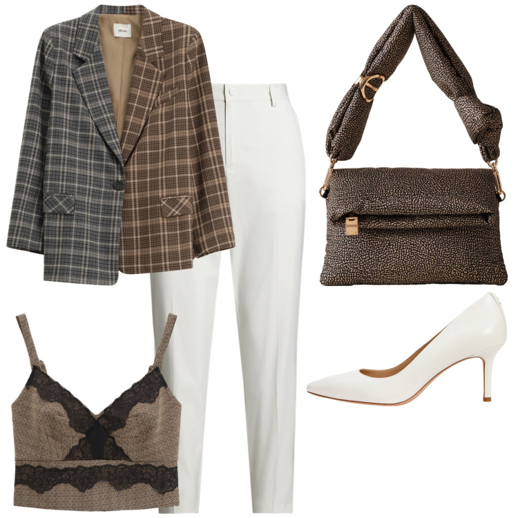 Outfit donna - Amati tutti i giorni. Stile Trendy per Ufficio. Abbinamento con borse a tracolla, blazer, top, pantaloni, décolleté.