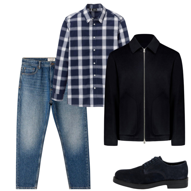 Outfit uomo - Autunno. Stile Casual per Tutti i giorni. Abbinamento con camicie, jeans, scarpe stringate, giacche.