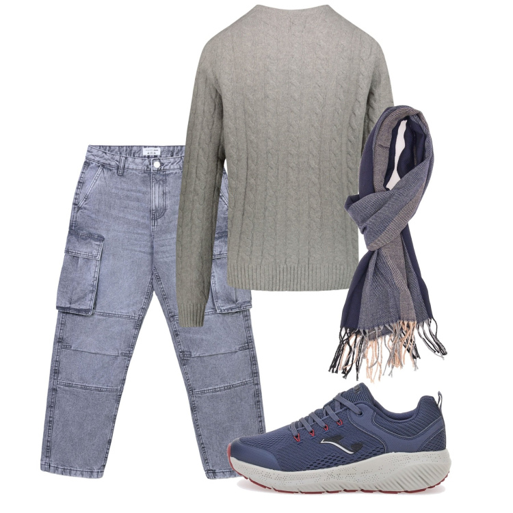 Outfit uomo - Casual novembre. Stile Casual per Tutti i giorni. Abbinamento con jeans, sciarpe, sneakers, maglieria.